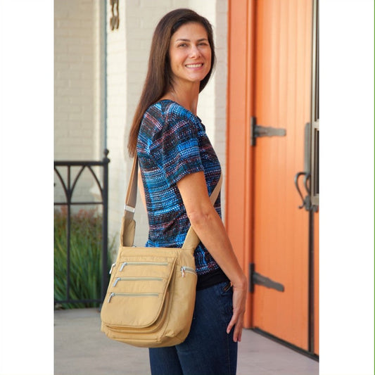 RFID Blocking CrossBody Vegan Leather DayBag - Tan
