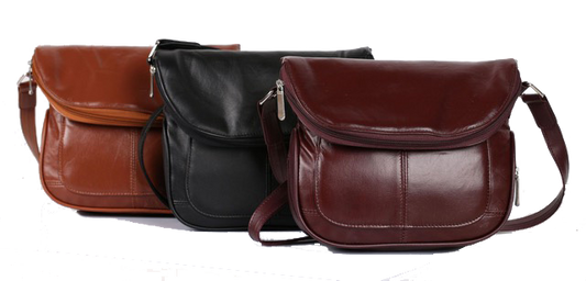 Black leather bag on a white background