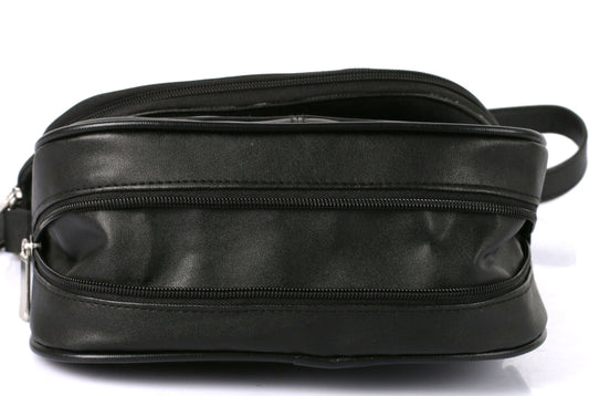 Black leather bag on a white background