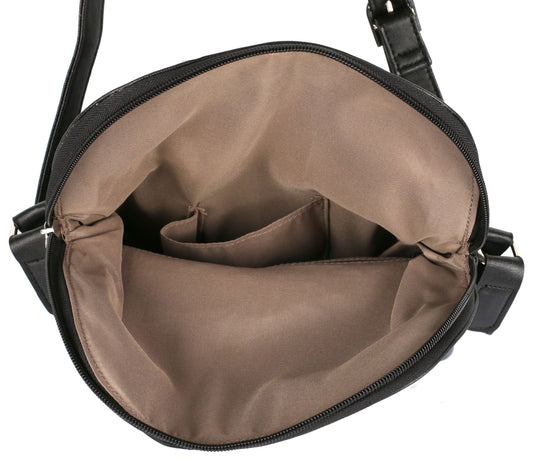 Black leather bag on a white background