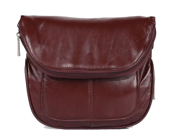 Brown leather bag on a white background