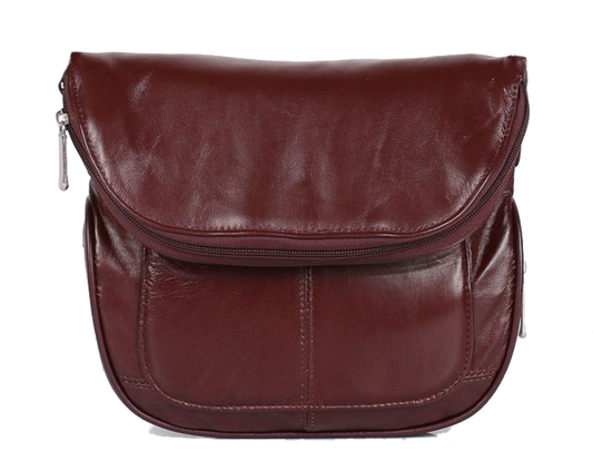 Black leather bag on a white background