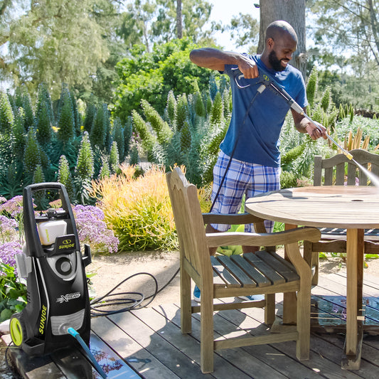 Sun Joe pressure washer with accessories on a white background