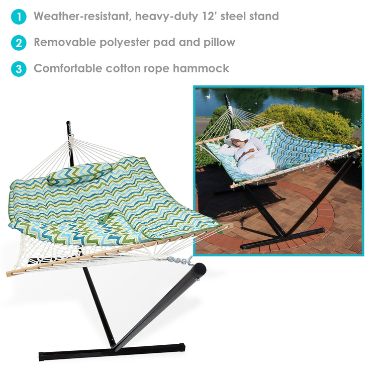 Sunnydaze Rope Hammock Combo with Stand - Pad and Pillow