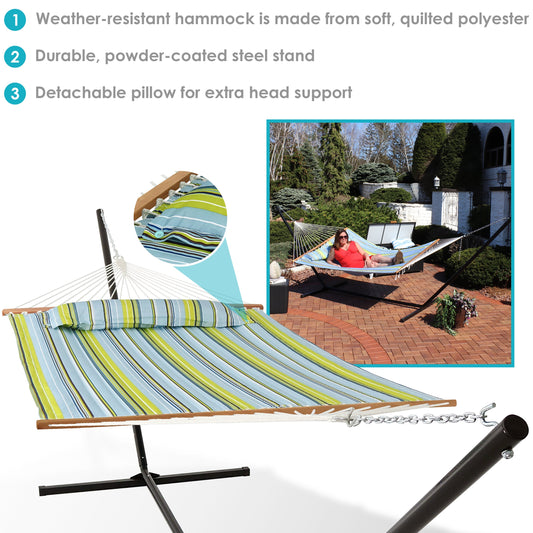 Sunnydaze Quilted Fabric Hammock Bed with Heavy Duty Stand