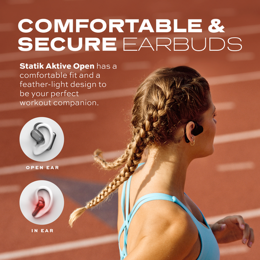 Black wireless earbuds with charging case on a white background