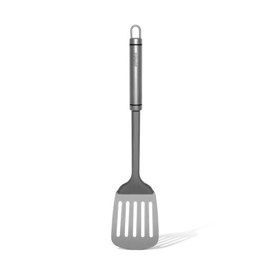 Set of four gray kitchen utensils on a white background
