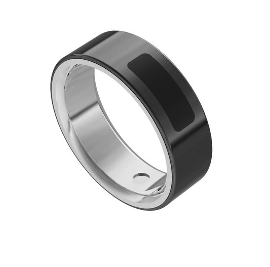 Black and silver ring on a white background