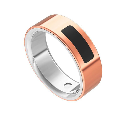 Two-tone ring with rose gold and silver design on a white background