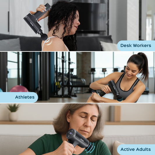 Turonic massage gun with attachments on a white background
