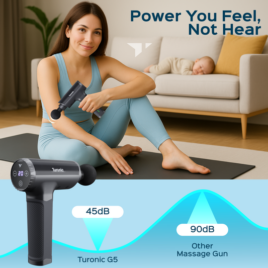 Turonic massage gun with attachments on a white background