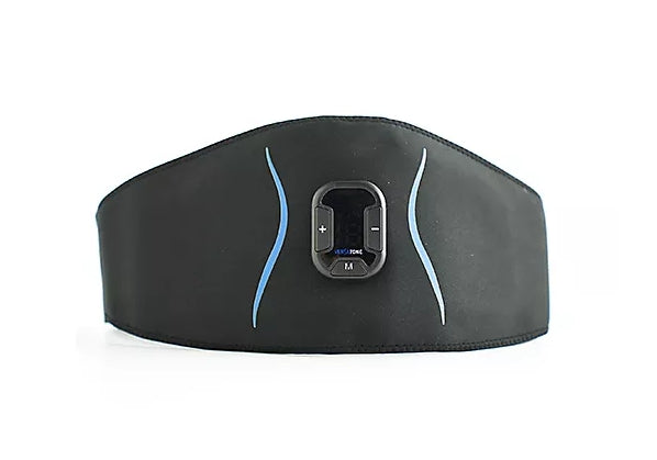 Black waist trainer with digital display on a white background