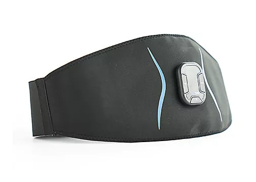 Black waist bag with a silver emblem on a white background