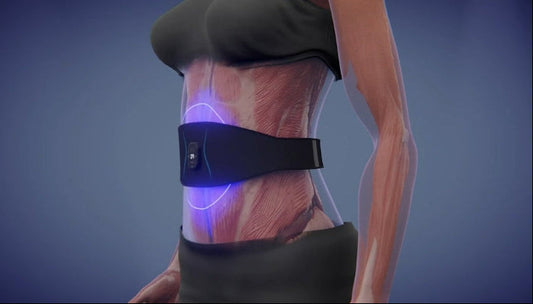 Black waist trainer with digital display on a white background