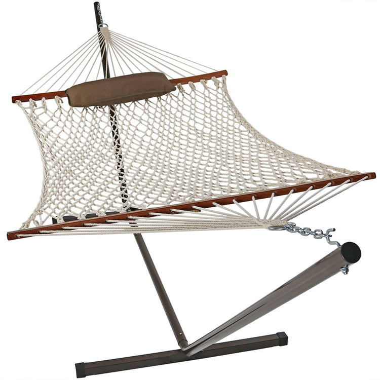 Sunnydaze Rope Hammock with 12-Foot Stand - Pad & Pillow