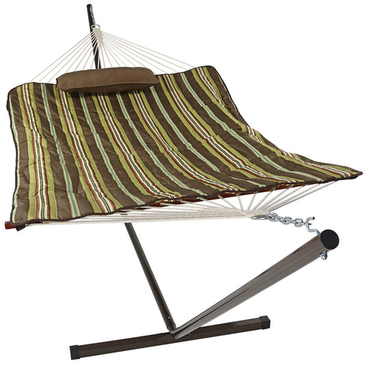 Sunnydaze Rope Hammock with 12-Foot Stand - Pad & Pillow