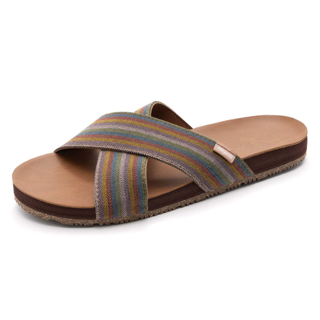 Multicolored striped sandal on a white background