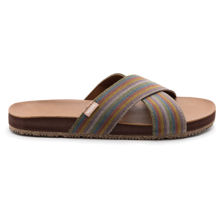 Multicolored striped sandal on a white background