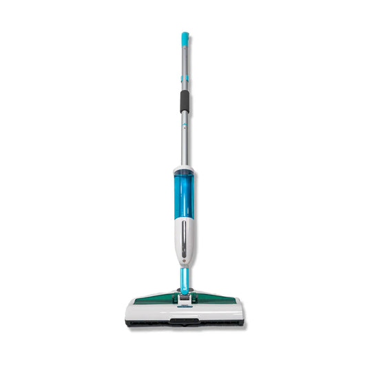 Mop with a blue handle on a white background