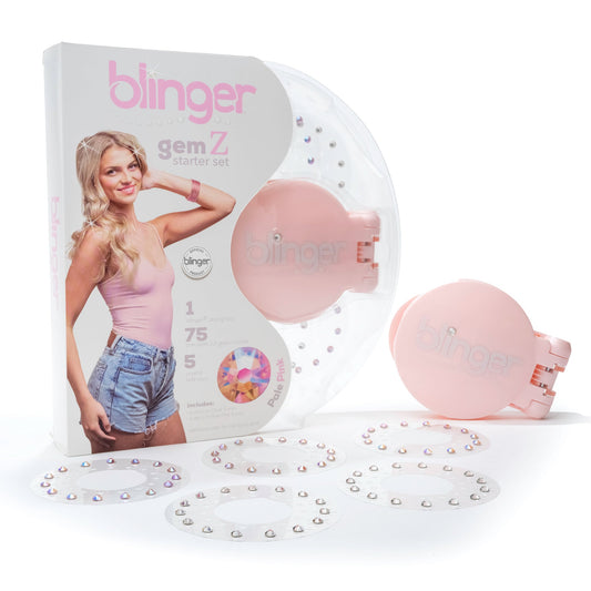 Gem Z Collection Starter Set with Hair Gem Stamper + 75 Precision-Cut Glass Crystals - Pale Pink
