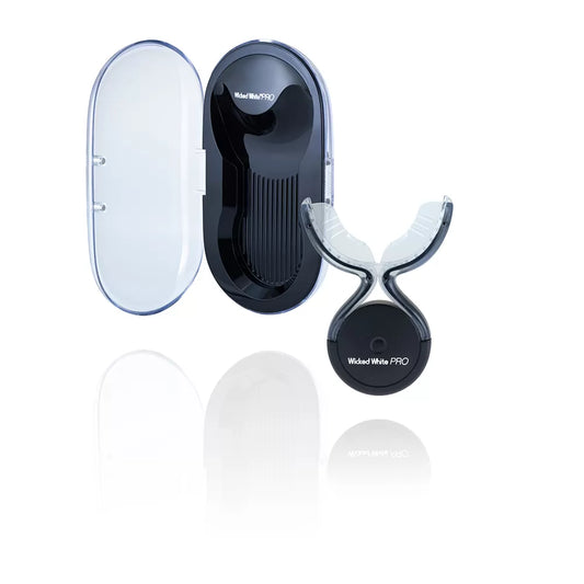 Wicked White Pro teeth whitening device with clear case on a white background