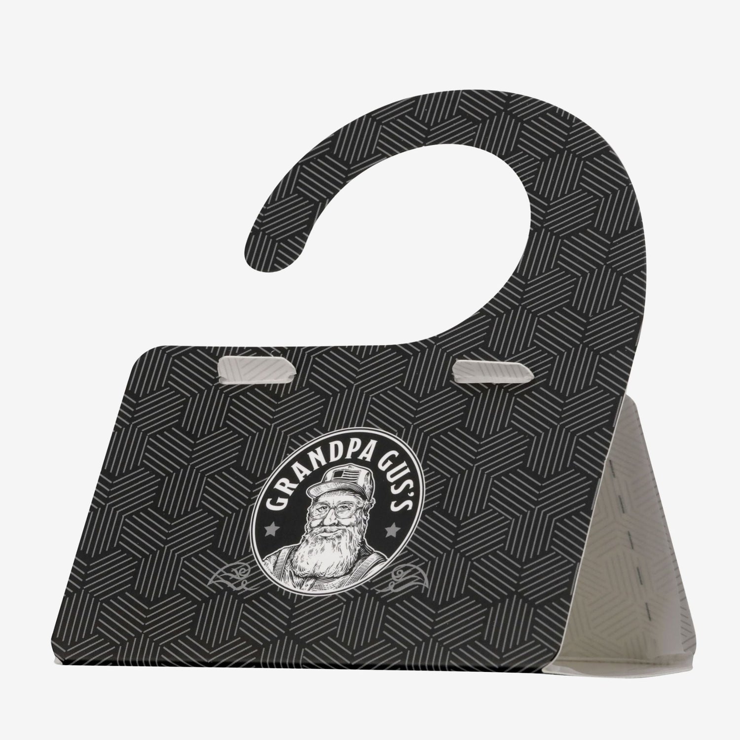 Black and white patterned product with 'Grandpa Gus' logo on a white background