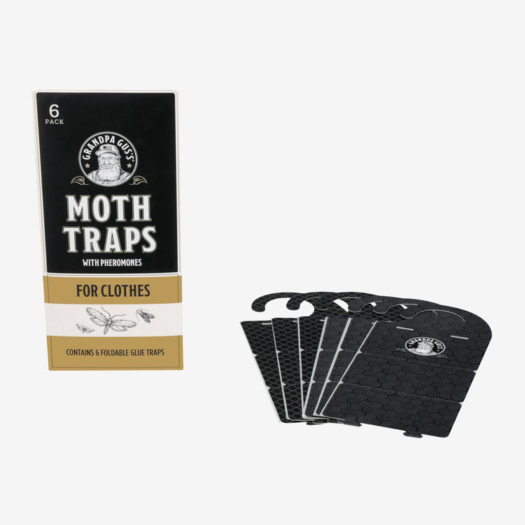 6-pack of moth traps with a black and white packaging design on a white background.