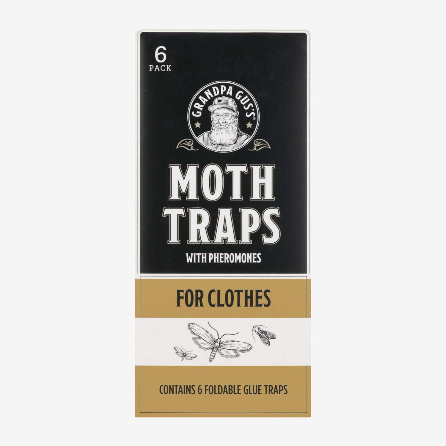 Box of Grandpa Gus's moth traps with pheromones on a white background