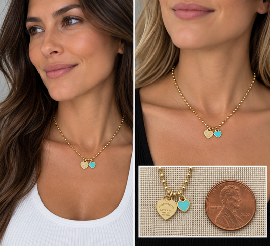 DOUBLE HEARTS ON BALL CHAIN-Gold