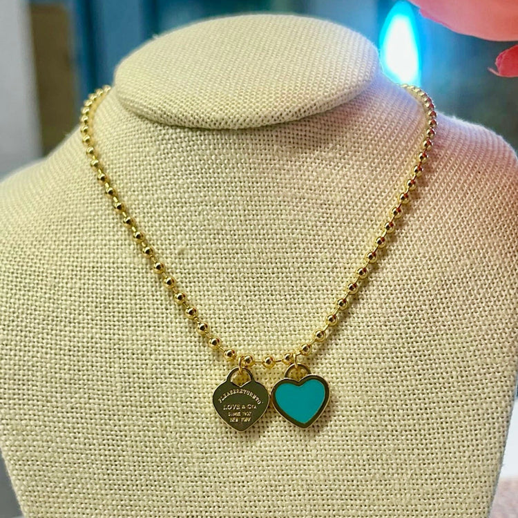 DOUBLE HEARTS ON BALL CHAIN-Gold