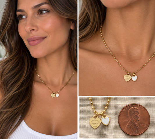DOUBLE HEARTS ON BALL CHAIN-Gold