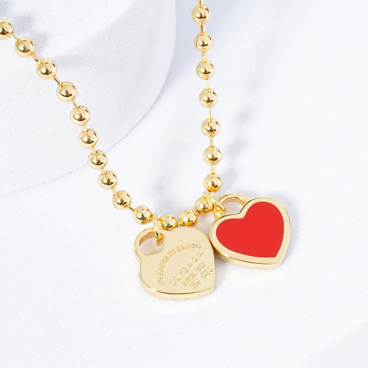 DOUBLE HEARTS ON BALL CHAIN-Gold