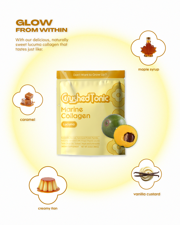 Marine Collagen package with flavor options on a white background