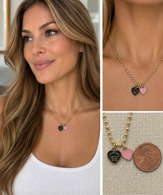 DOUBLE HEARTS ON BALL CHAIN-Gold