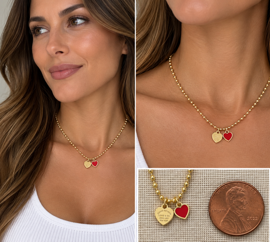 DOUBLE HEARTS ON BALL CHAIN-Gold