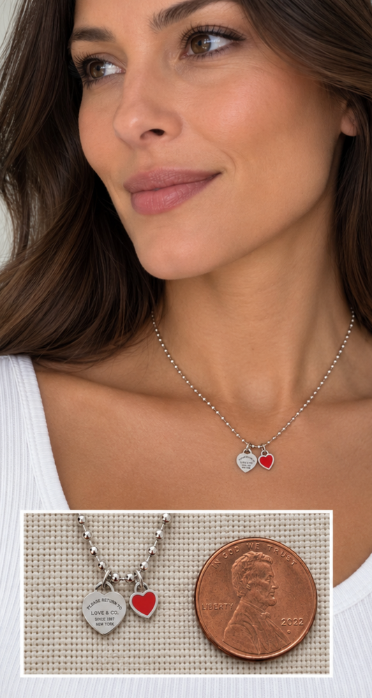 DOUBLE HEARTS ON BALL CHAIN-Silver