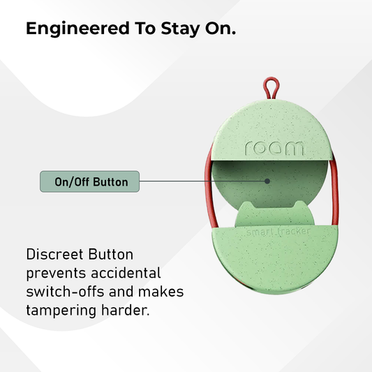 Four colorful 'roam' portable device cases stacked on a light gray background.