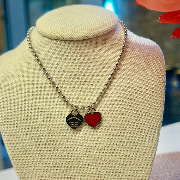 DOUBLE HEARTS ON BALL CHAIN-Silver
