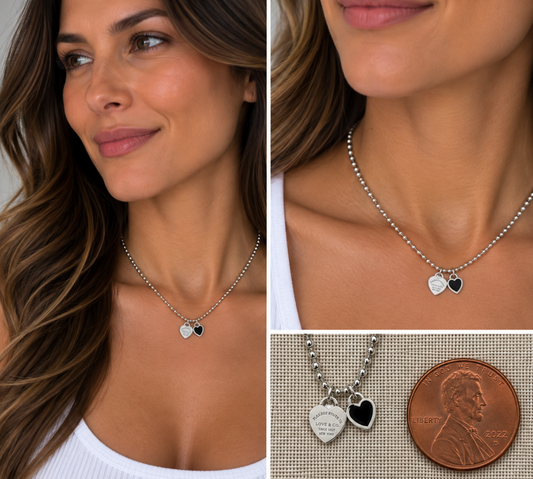 DOUBLE HEARTS ON BALL CHAIN-Silver