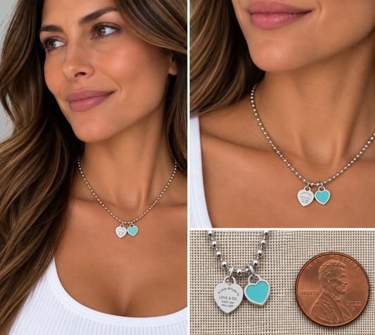 DOUBLE HEARTS ON BALL CHAIN-Silver