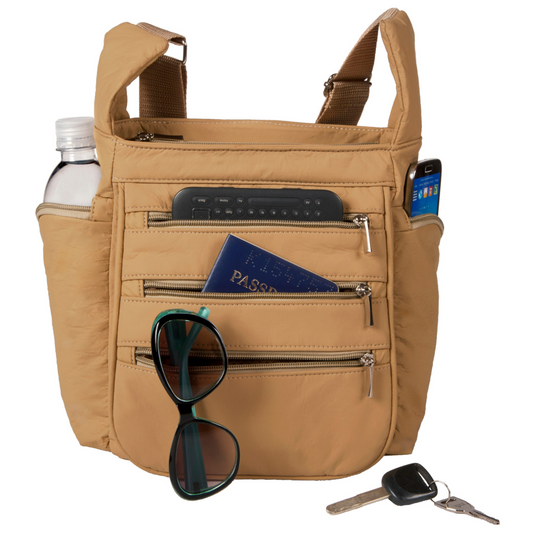 RFID Blocking CrossBody Vegan Leather DayBag - Tan