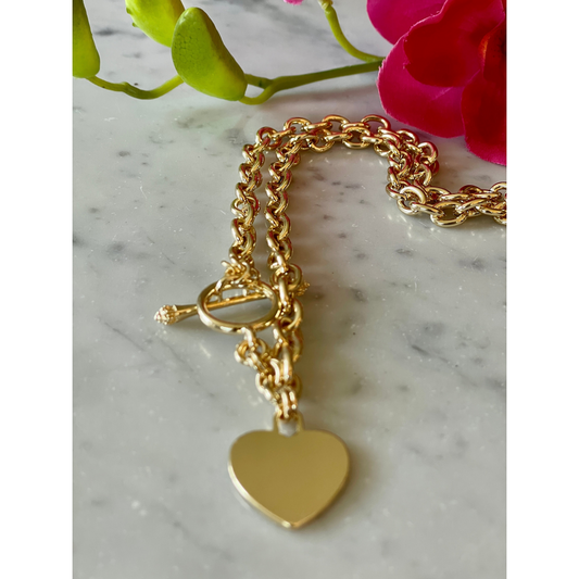 Heart Pendant with Toggle Clasp-Gold