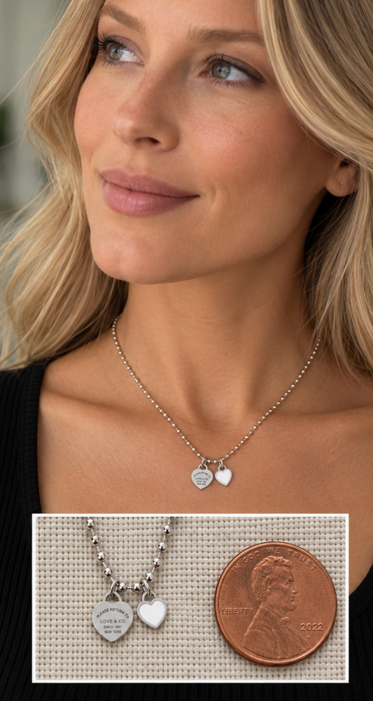 DOUBLE HEARTS ON BALL CHAIN-Silver