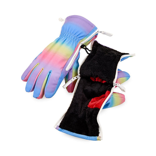 Pair of colorful gloves with a rainbow gradient on a white background