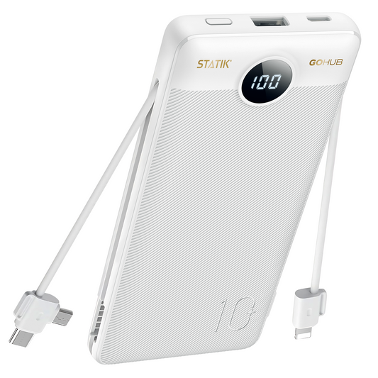 GO HUB 3-in-1 Portable Power Bank with Wall Plug - White