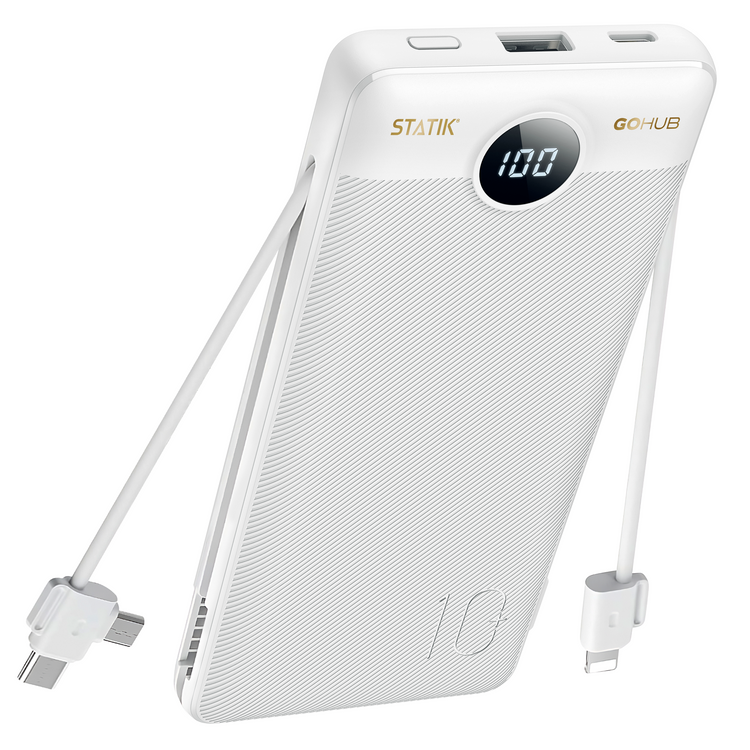 GO HUB 3-in-1 Portable Power Bank with Wall Plug - White