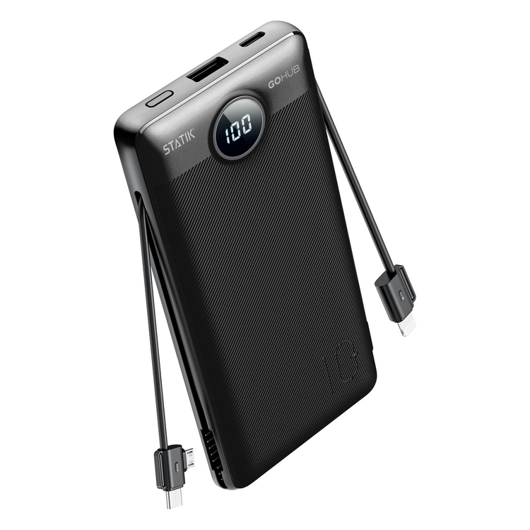 GO HUB 3-in-1 Portable Power Bank with Wall Plug - Black