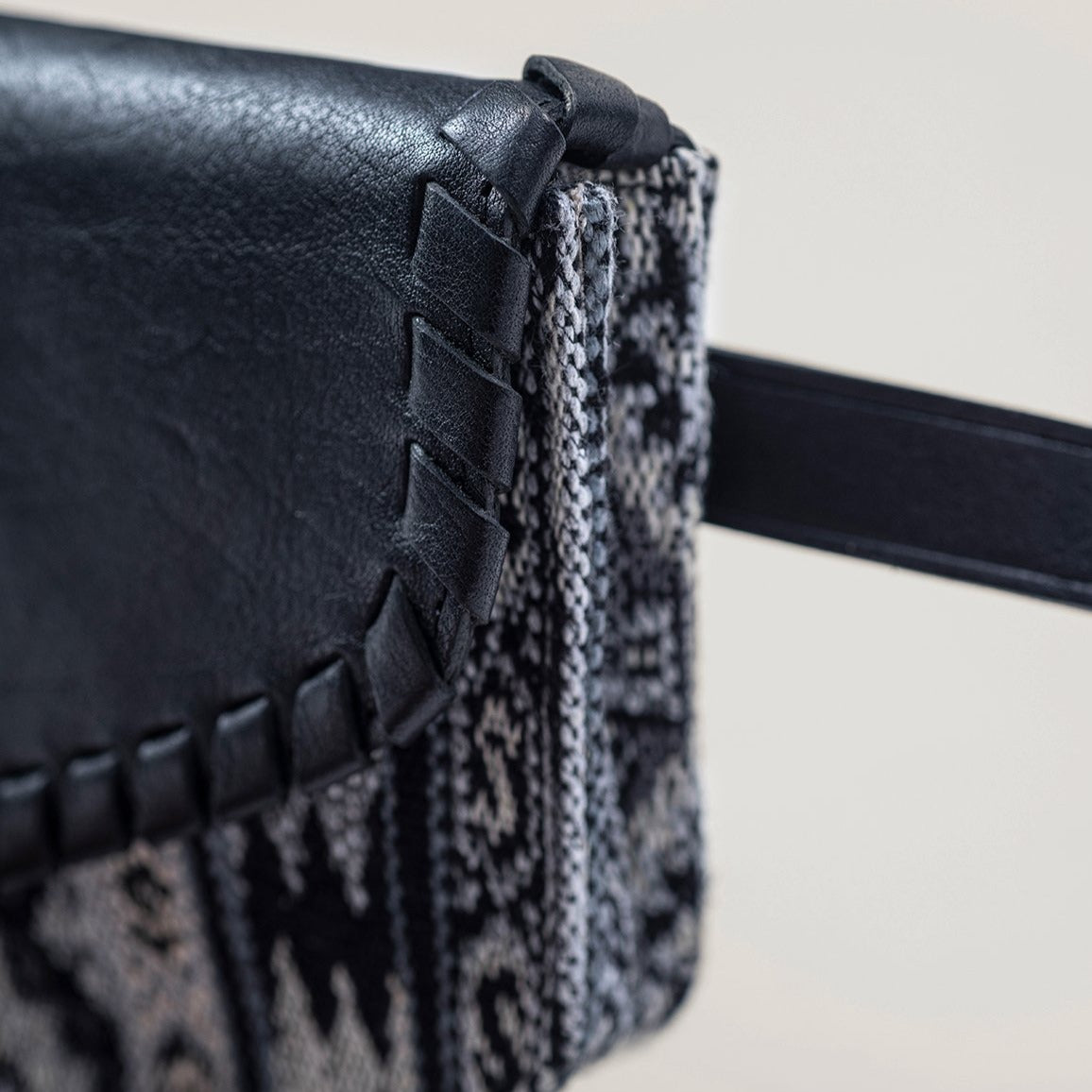 Side detail shot of Kilim Belt Bag in Black