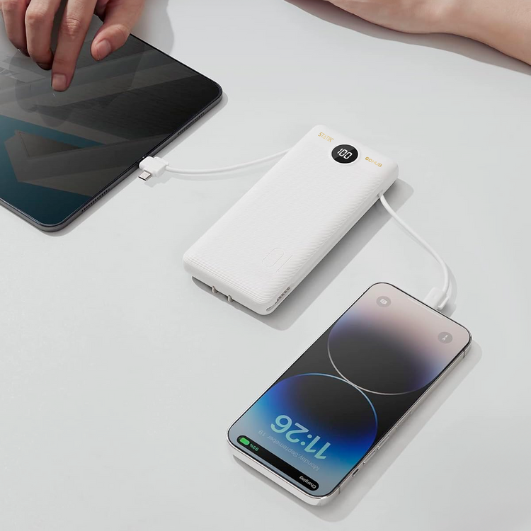 GO HUB 3-in-1 Portable Power Bank with Wall Plug - White