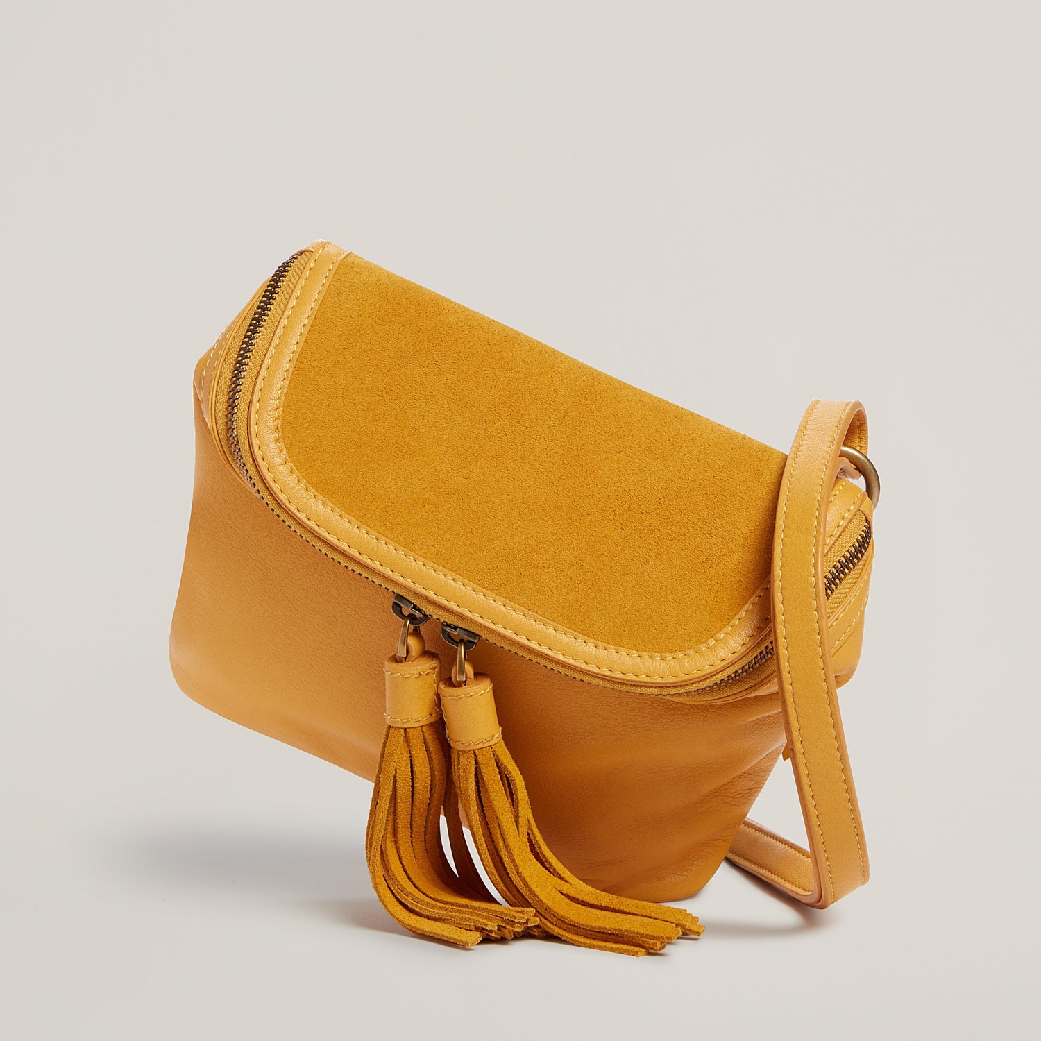 Alt. front shot of Convertible Fringe Belt Bag in Saffron